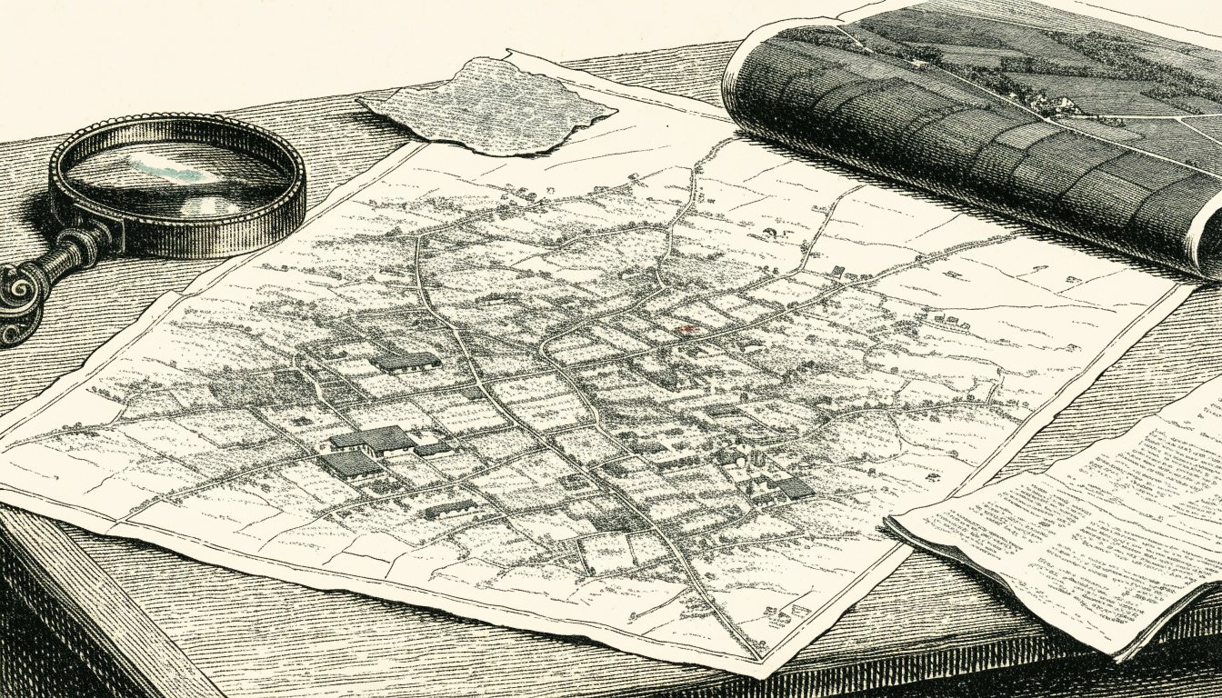Illustrasjon: Historiske kart og gamle flyfoto: se gården slik den var